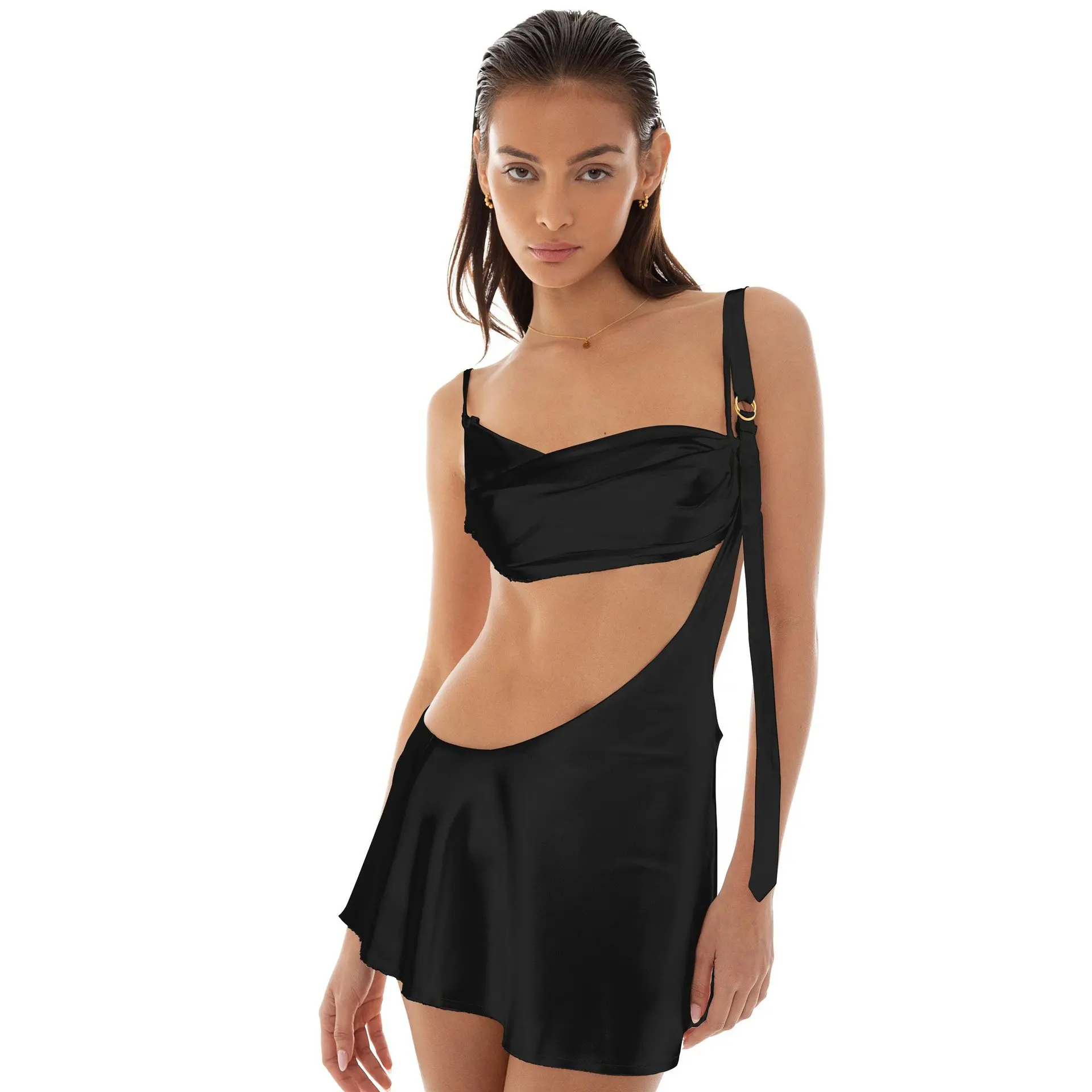 

Spring And Summer Women's Solid Color Sling Strapless Dress, Picture