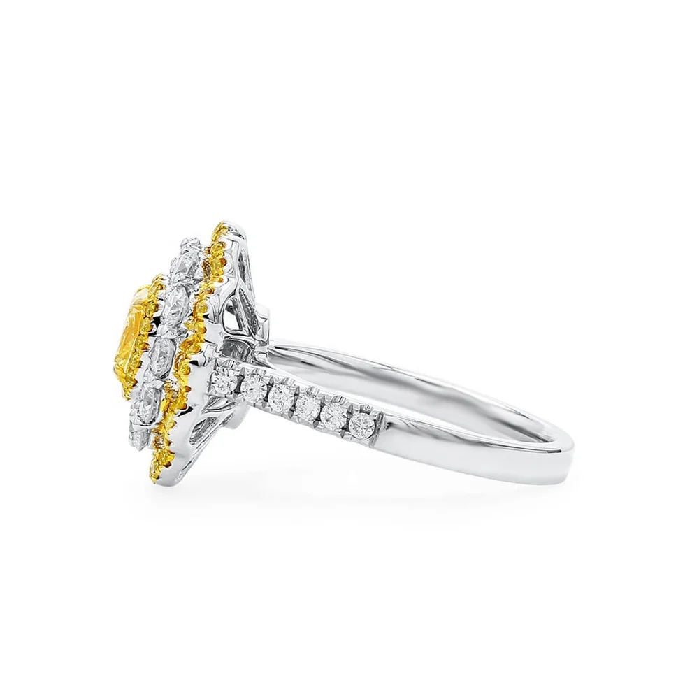 
Luxury Halo Style Engagement Jewelry Yellow 0.8ct Cushion Cut Halo cz Diamond Ring 