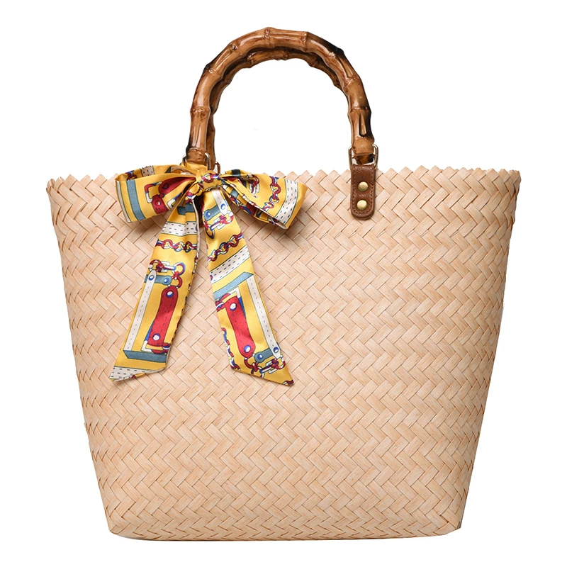 

bamboo handbags Beach straw bag FRENCH Market Basket Summer Basket