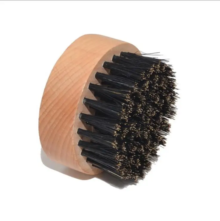 

Customized Logo Mens Beard Brush Barber Portable Mini Round Beard Brush With Boar Bristle, Natural