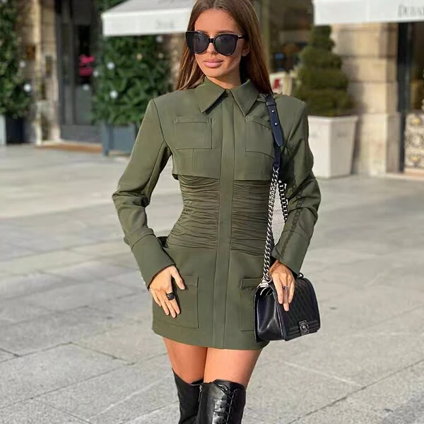

A3525 MIGO Green 2020 new style long sleeve elegant mini casual dress for women wear