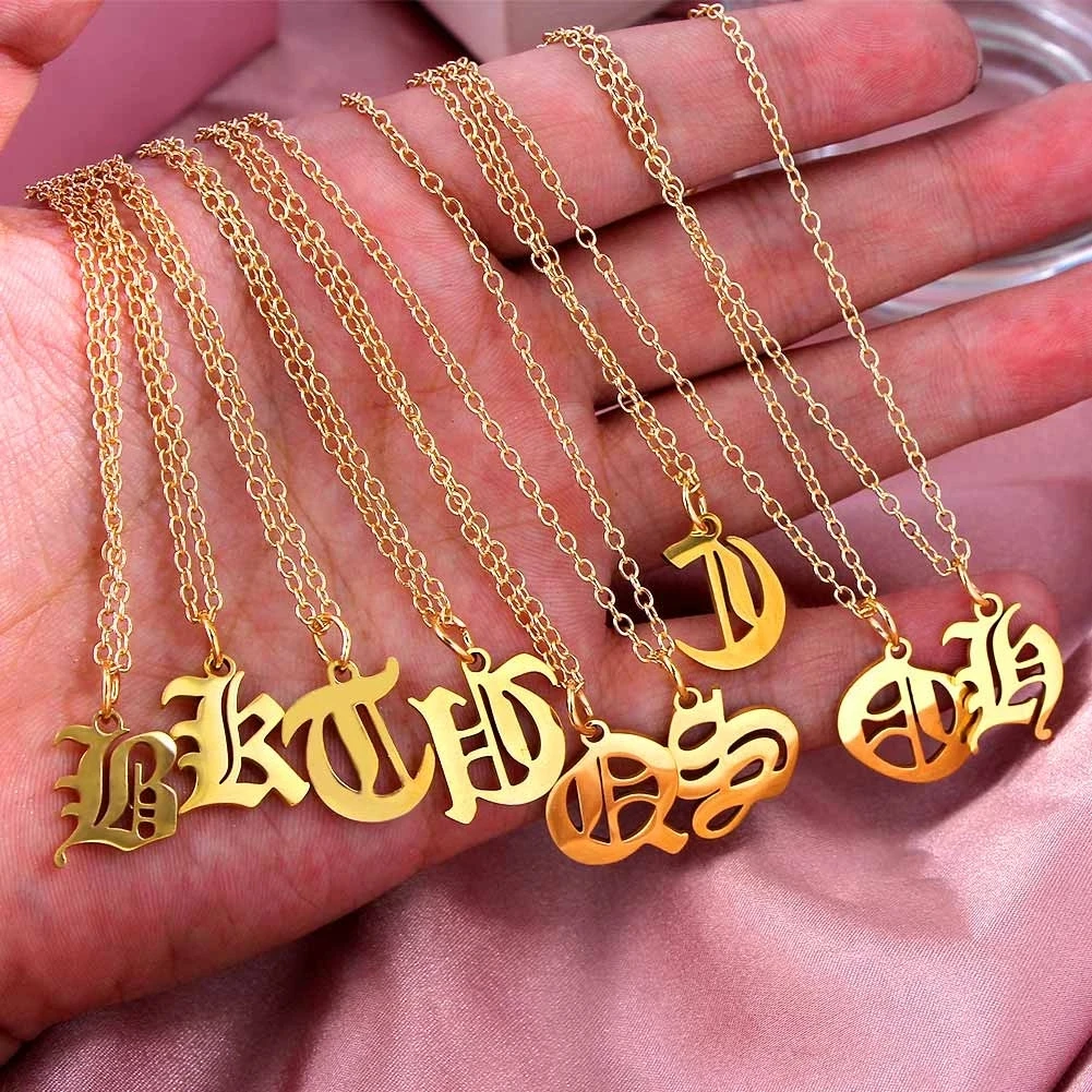 

Personalized Pendant Old English Alphabet Necklace Stainless Steel Initial A-Z Letter Necklace for Women