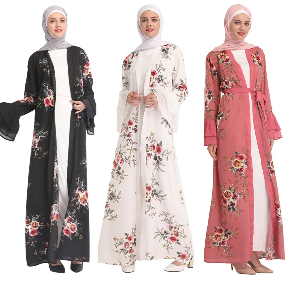 

2020 Hot Sale Women's Fashion Printed Muslim Dress Long Sleeve Islamic Clothing