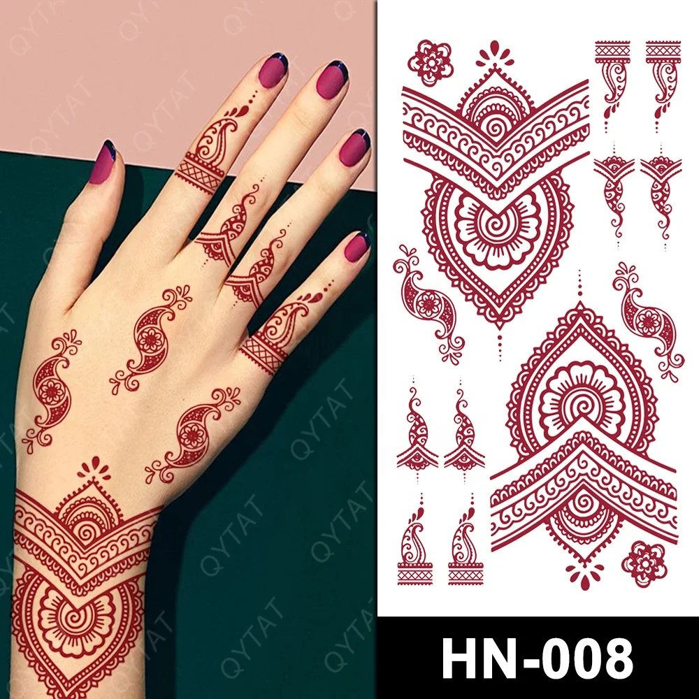 

India Wedding Women Body Hand Henna Tattoo Sticker Brown Red Maroon Water Transfer Henna Paste Tattoo