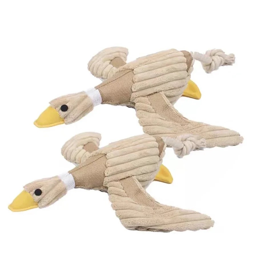 

Drop Shipping Geese Duck Stuffed Toy Interactive Dog Plush Rope Toy Squeaky Dog Chew Toy, Cream