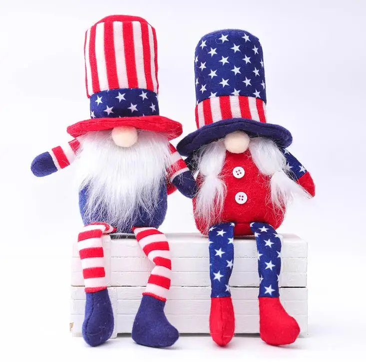 

American Independence Day Gnome Red Blue Handmade Patriotic Dwarf Doll Kids 4th of July Gift Home Decoration, 2 colors