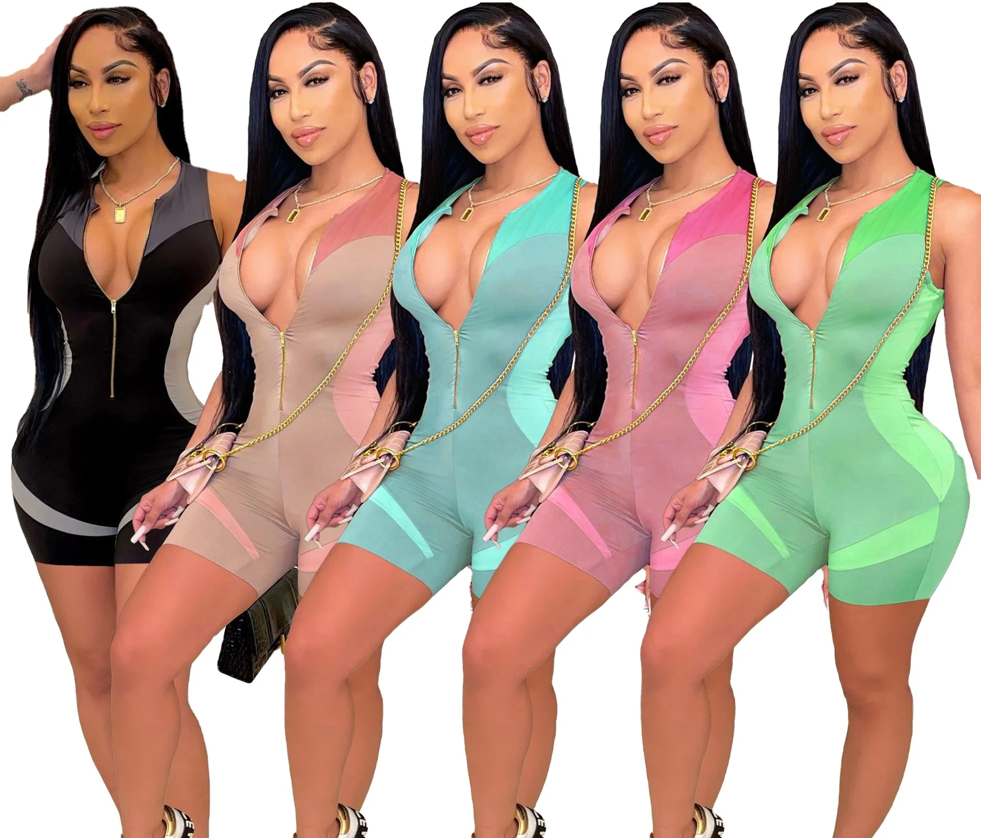 

Women Jumpsuit 2021 Summer New Fashion Slim Printed Sleeveless See Through Luxury Jumpsuits, Picture