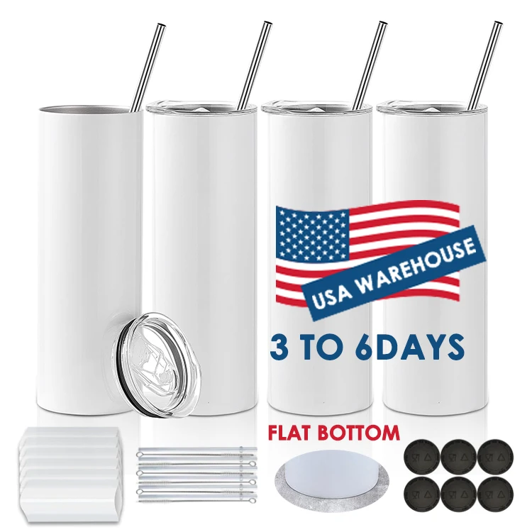 

Usa Warehouse Reusable 20 Oz Stainless Steel Flat Edge Straight Skinny Blank Sublimation Tumbler with Straws and Lids