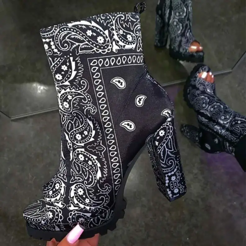 

New style ladies bandana sandals Ankle High Heel women boots platform women high heel shoes