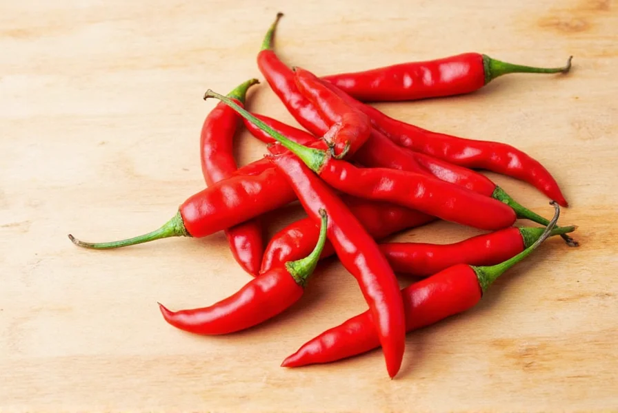 Close-up of dried cayenne peppers arranged in a wooden bowl with fresh ingredients for hot sauce making