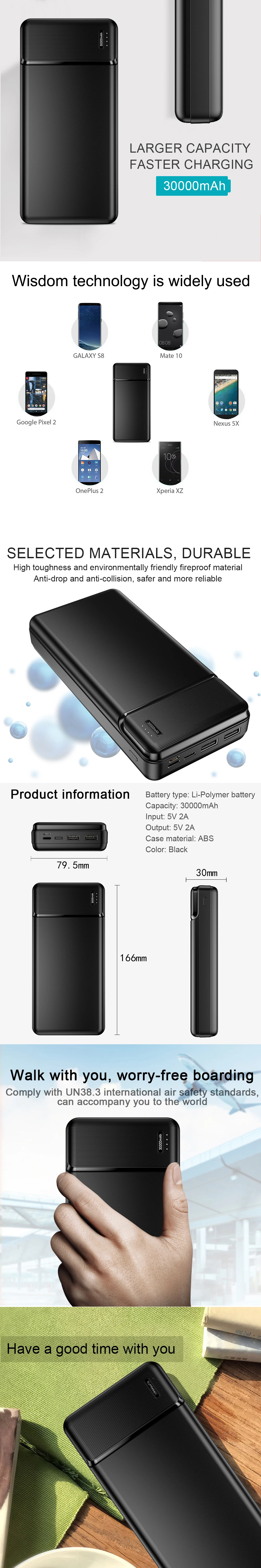 Fast Charge Portable Powerbank 30000 mAh Polymer External Battery Power Bank 30000mAh