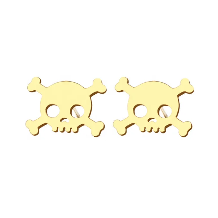 

Wholesale Women Men Stainless Steel Custom Pleated Simple Cool Skull Stud Earrings, Silver,black,gold,rose gold and blue