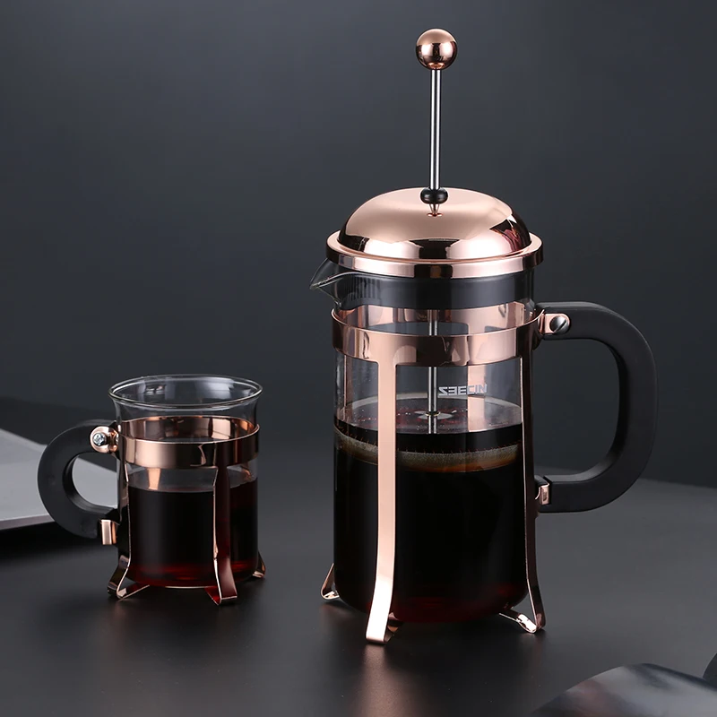 

1000ml ODM OEM Food Grade Coffee Press Stainless Steel Filter Custom Coffee Press Rose Gold French Press