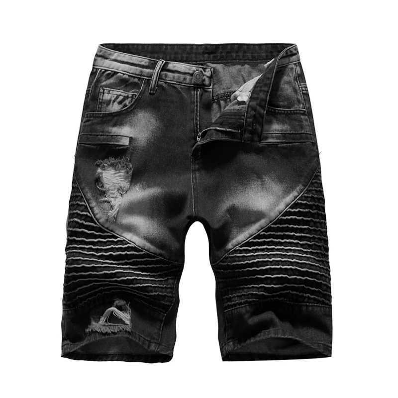 

2020 New European And American Men's Pleats Fashion Holes Simple Personality Short Pants Men Jeans, Grey, blue, black