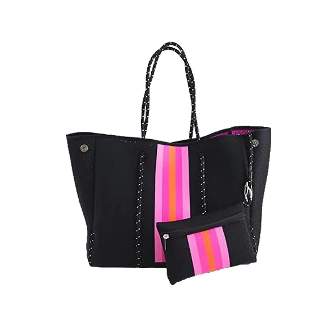 

Stripe Design Women Bag Shopping Customized Neoprene Tote Carry Bag with Handle Accept Customized Logo Customized Size 3mm