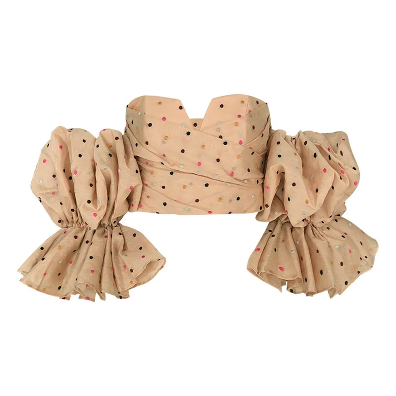 

2020 summer Fashion ladies short bubble sleeves polka dot women blouse crop tops