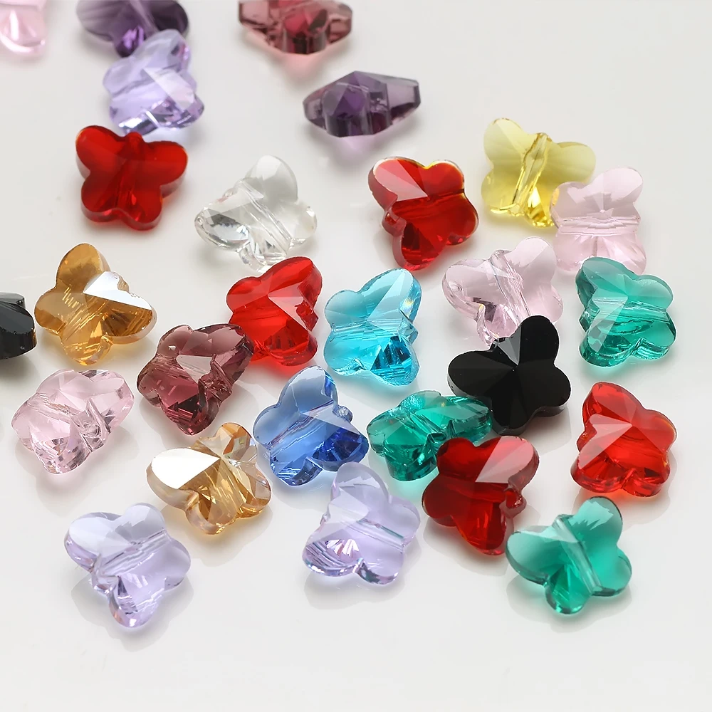 

10mm Butterfly Glass Beads For DIY Making Bulk Assorted Colors Crystal Pendant Beads For Necklace Jewelry Needlework Accessories