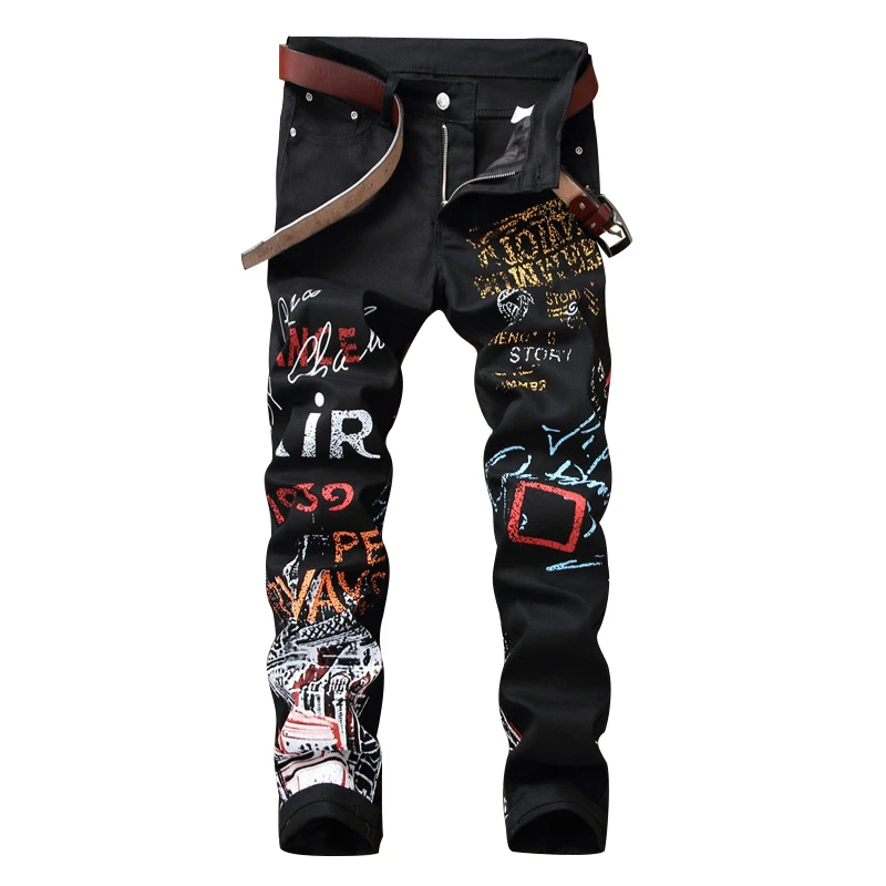 

Fashion Men's Denim Jeans Male Slim Patch Cotton Letter Print Skinny Men Jeans Pants/mens jeans slim fit
