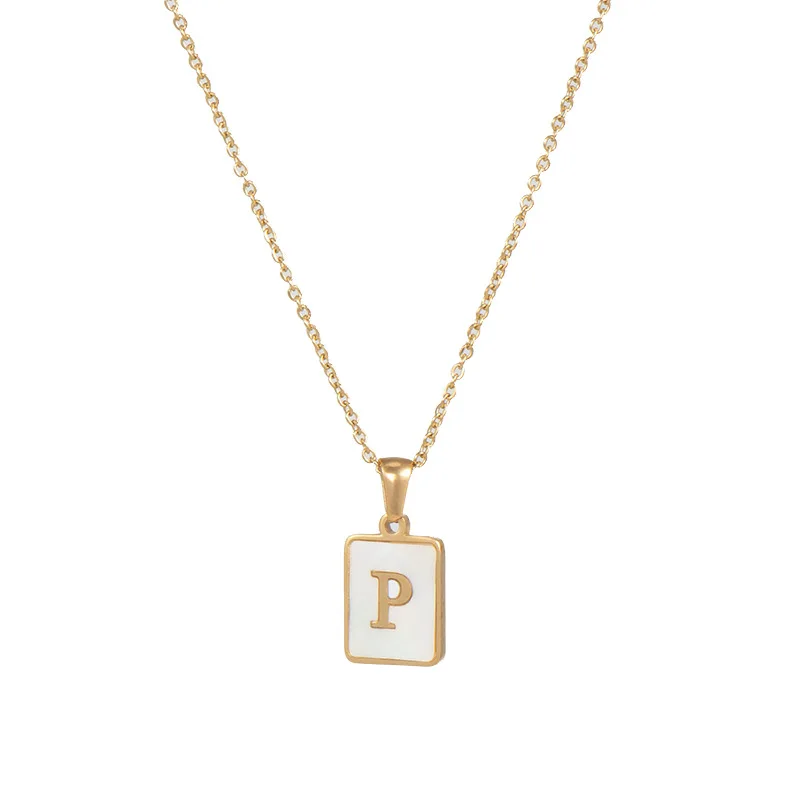 

Perfect 18K Gold Plated Stainless Steel Chain Protect Capital P Chain Jewelry A-Z Initial Shell Tagged Letter Pendant Necklace