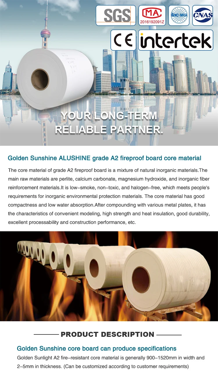 Outdoor Building Aluminum Composite Wall Cladding Panel Core Fireproof A2 Core