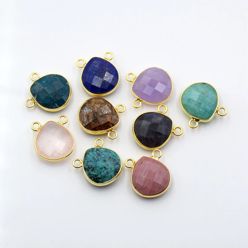 

Natural Gemstone Charms Trillion Faceted Colors Stone Drop Jewelry Birth Stone Crystal Beads for Necklace Making, Gold natural pendant