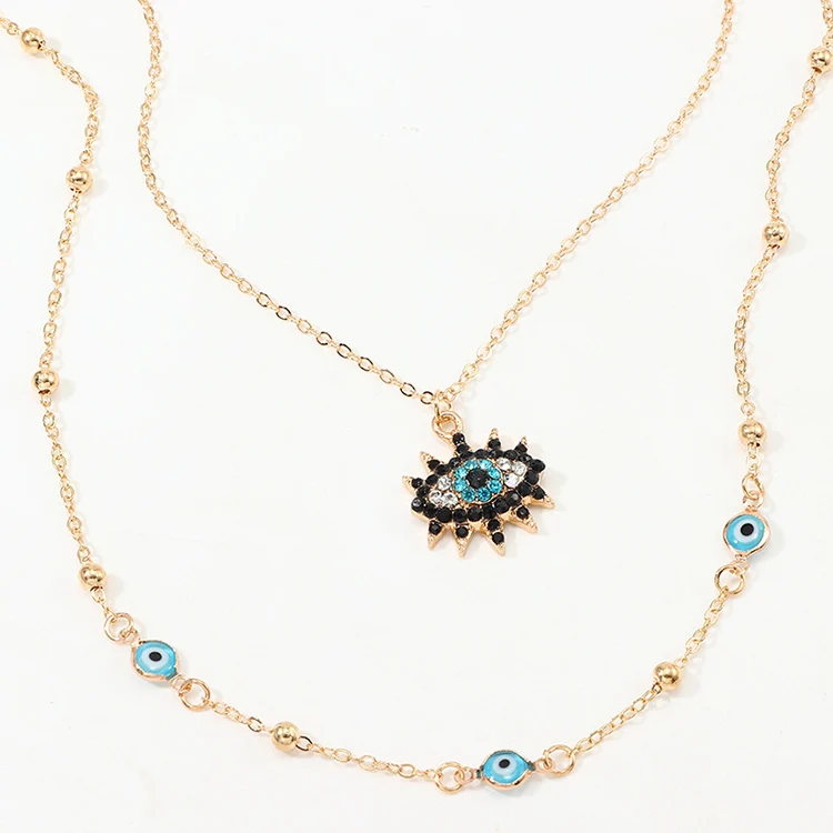 

Vintage Fashion Evil Eye Necklace Pendant Clavicle Chain Statement Long Women Accessory Collares, Blue