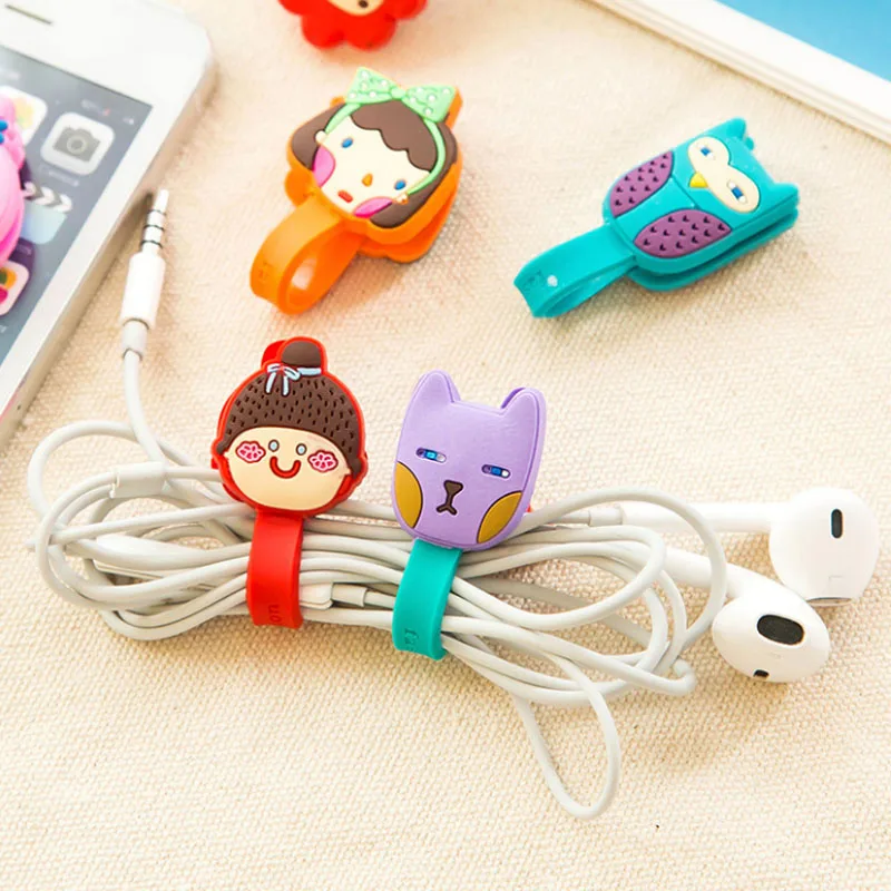 

2020 Cartoon Cord Holder Cable Winder Silicone Headphone Cable Winder Organizer Earphone Clips, Multi colors