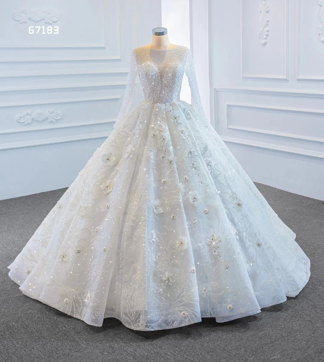 

Luxury Beaded Heavy Crystal Appliqued Ball Gown Bridal Dress Long Train Pleated Wedding Dress, As picture or your request