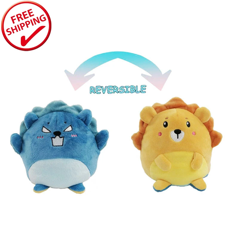 

Free Shipping Soft Doll Double-sided Flip Plush Toy Lion Octopus Plush Toy Reversible Cat Mood Plushie for Sale