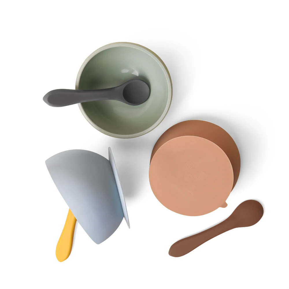 

unbreakable eco-friendly silicone baby suction bowl with spoon wholesale