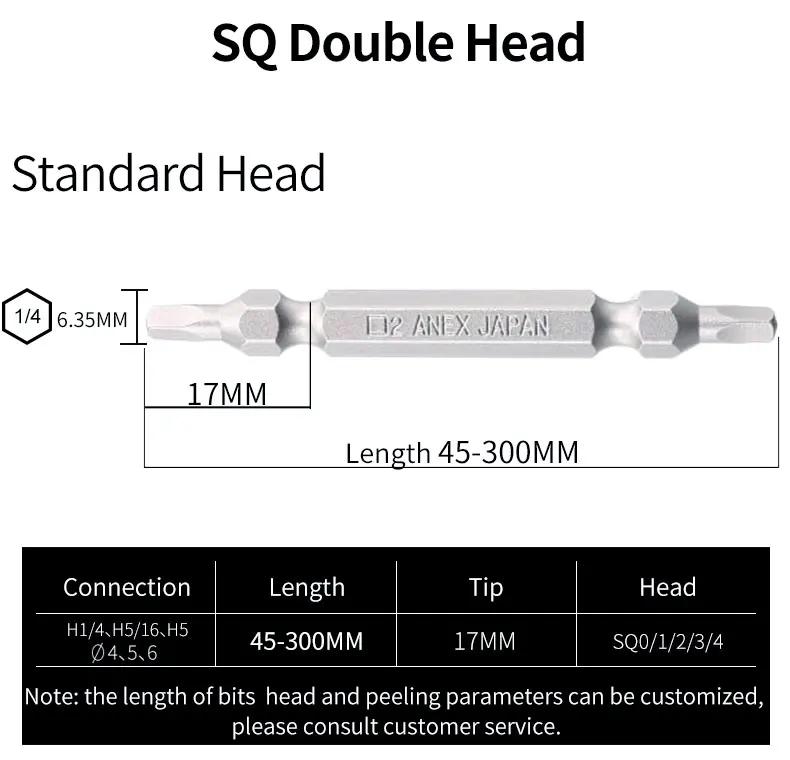 Industrial Square Drive Bit Sizes Sq1,Square Tip Screwdriver Bits 50 Mm