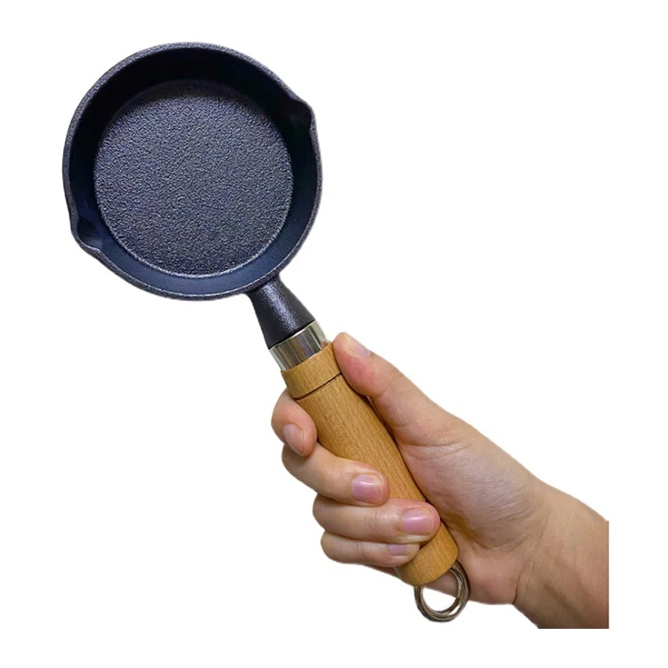 

Ready to ship cast iron frying pan skillet pan mini size egg pan with wooden handle