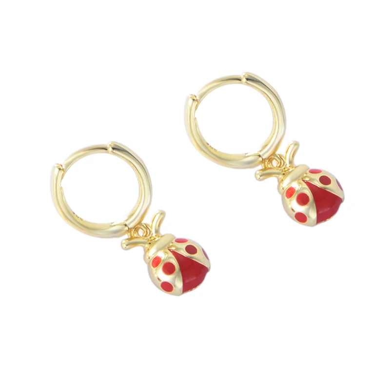 

Brand new design Sterling Silver 925 fashion Insect shape Red Ladybug gold plated stud Earring