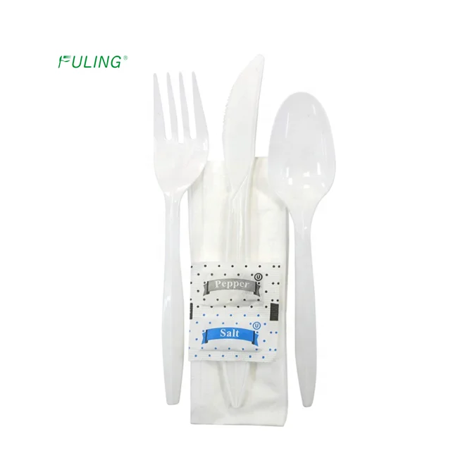 

to go utensils plastic cutlery packets knife fork spoon napkin salt pepper sets white silverware