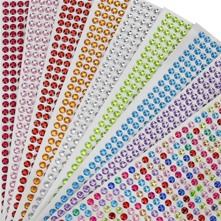 AFUNTA 5 Pcs 6 mm Solid Color Rhinestone Stickers & 4 Pcs Colorful Rhinestone Stickers for DIY Crafts Self-Adhesive Rhinestone Jewels Sticker Multi-Shape & Color 