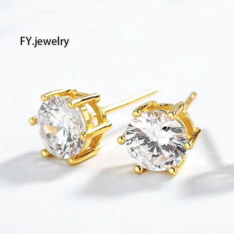 

Hip Hop 3AAA CZ Screw Back Earrings 8mm Cubic Zirconia Stud Earring Fashion Men Women 925 Silver Earrings Jewelries