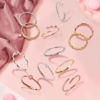 

925 Sterling Silver Thin Open Ring  Zirconia Gold Plated Rings Fashion Jewellery