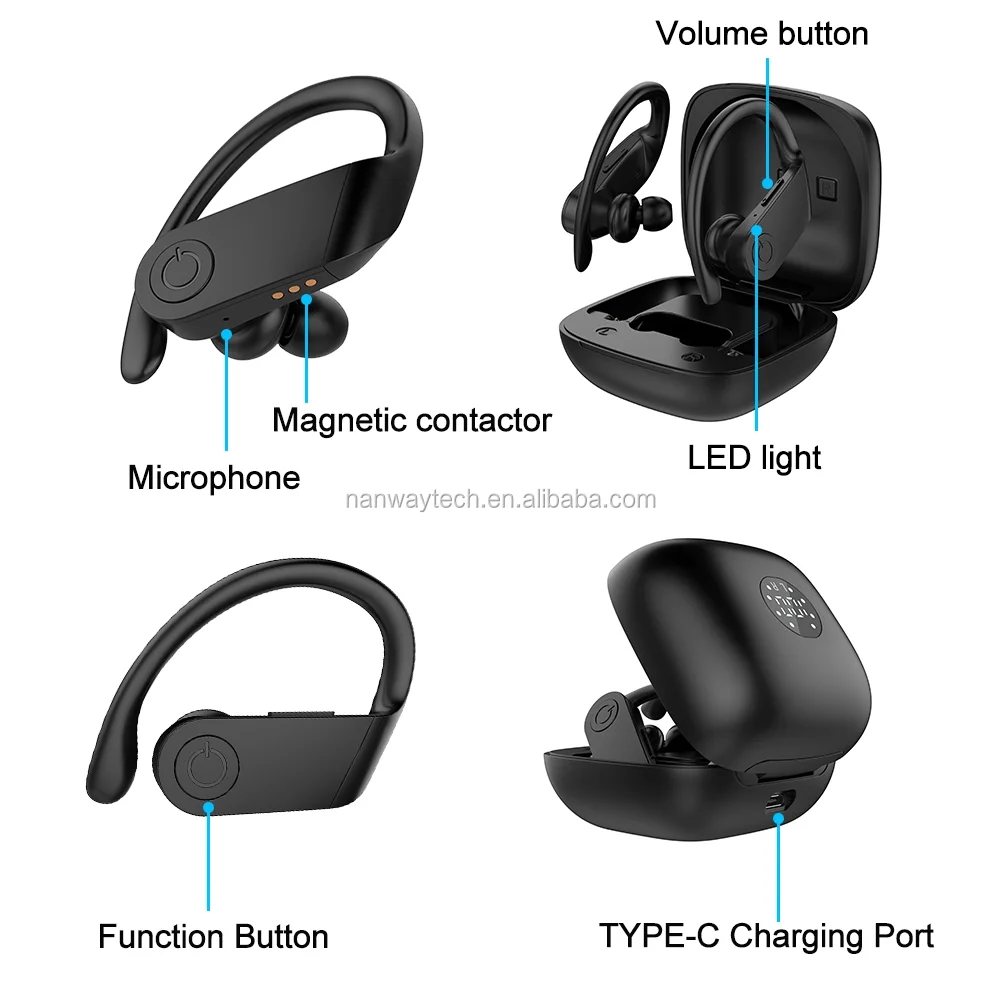 b11 Wireless Earphones Noise Canceling Ear hook Earbuds LCD Display on Charging box for powerbeats 3 - ANKUX.COM