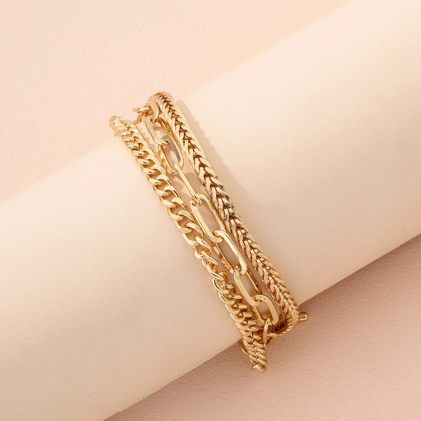 

OUYE Trend Exaggerated Thick Chain Three-layer Bracelet Female Hip-hop Street Style Simple Alloy Bracelet Jewelry, Picture shows