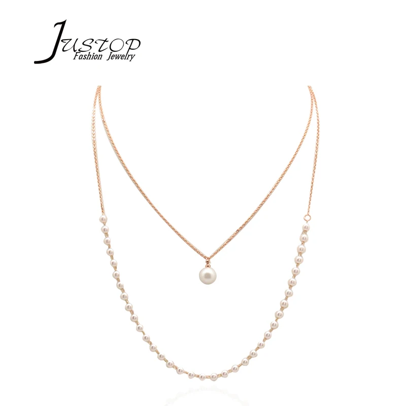 

Factory Price Women Pearl Pendant Gold Chain Double Layered Necklace, As picture