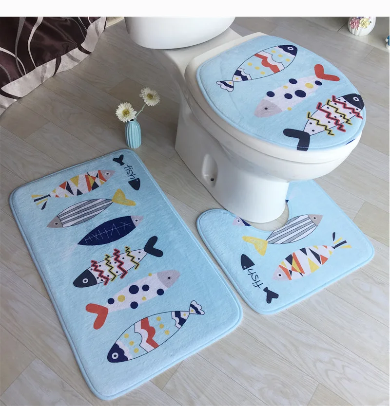 

3pcs/set Bathroom Mat Set Flannel Anti-slip Kitchen Bath Mat Carpet Bathroom Toliet Rug Washable Tapete Banheiro, As photo