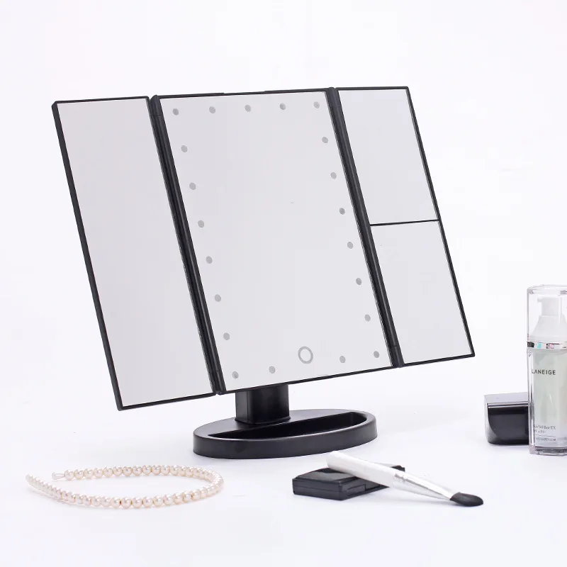 

24 LED Light Makeup Mirror 1/2/3X Magnifying Cosmetic 3 Folding Vanity Mirror 180 Rotatiation Touch Dimmer Table Mirrors, Black/white/pink