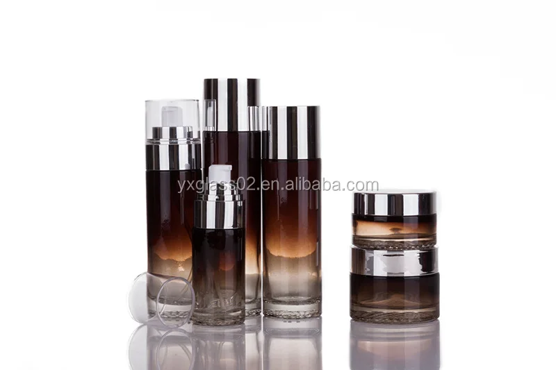 Luxury Cosmetic glass bottle set -- skincare container manufacturer-- new style design with pump&spray&gold/aluminum cap manufacture