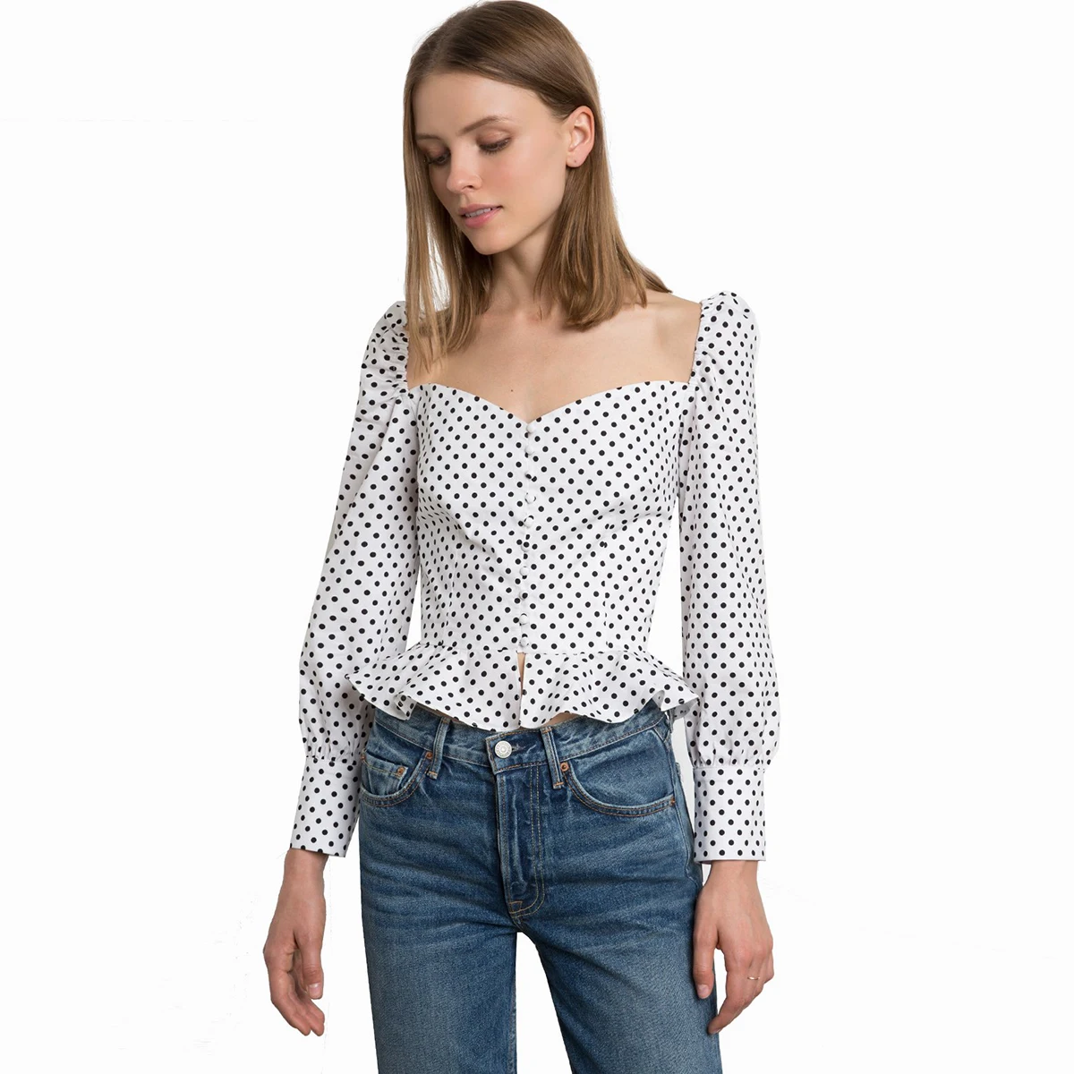 

Top quality ladies beautiful design simple women dot blouses, Customized
