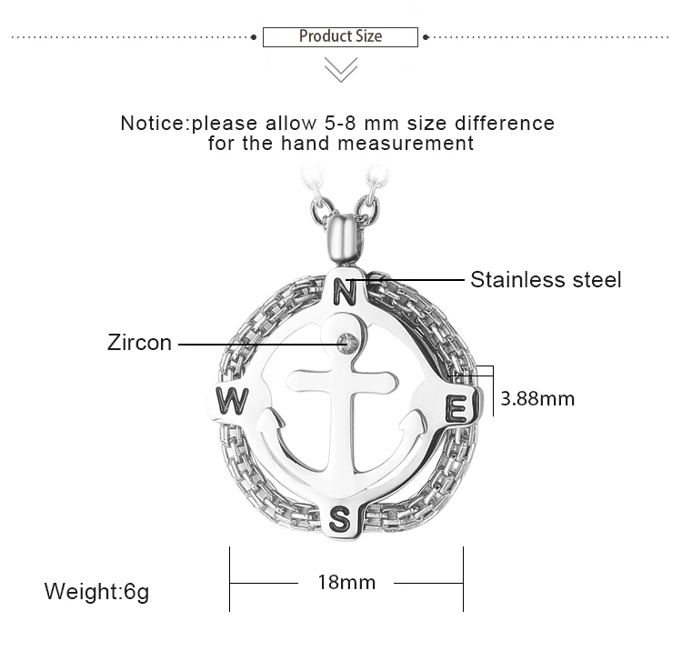 Fashion Anchor Compass Necklace Chain Stainless Steel Necklace Pendants