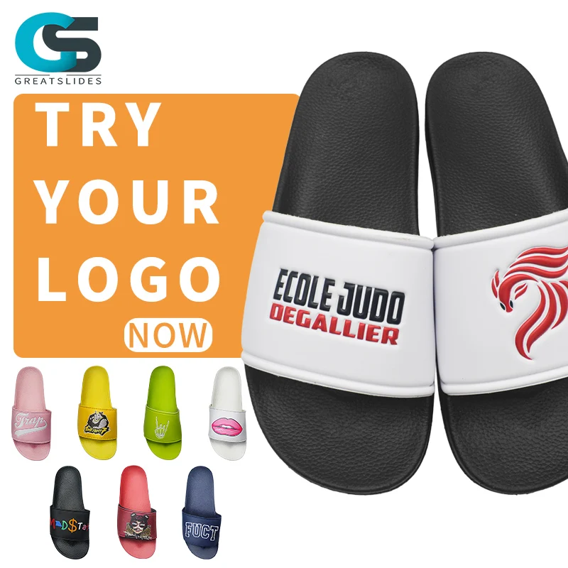 GreatShoes Custom logo Men Slides slippers Footwear Wholesale Rubber Your Own Customize Shaped Slides