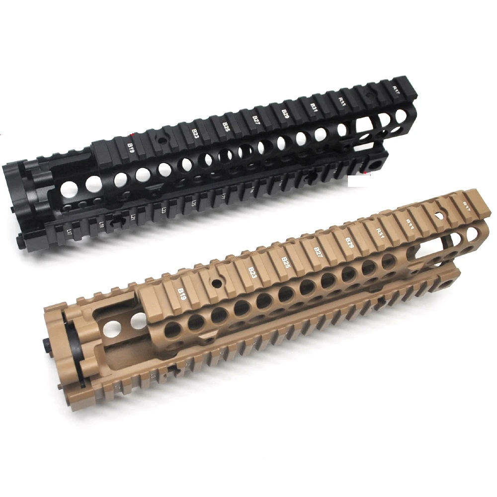 

Aplus Two-pieces design 9.6 inch Drop-in Black /FDE Quad Rail handguard for MK18 Rifle interface system For Fitting .223 cal.