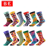 

BE Mens 12 Pairs/Bag Colorful Dot Stripe Geometry Casual Hip Hop Winter Socks