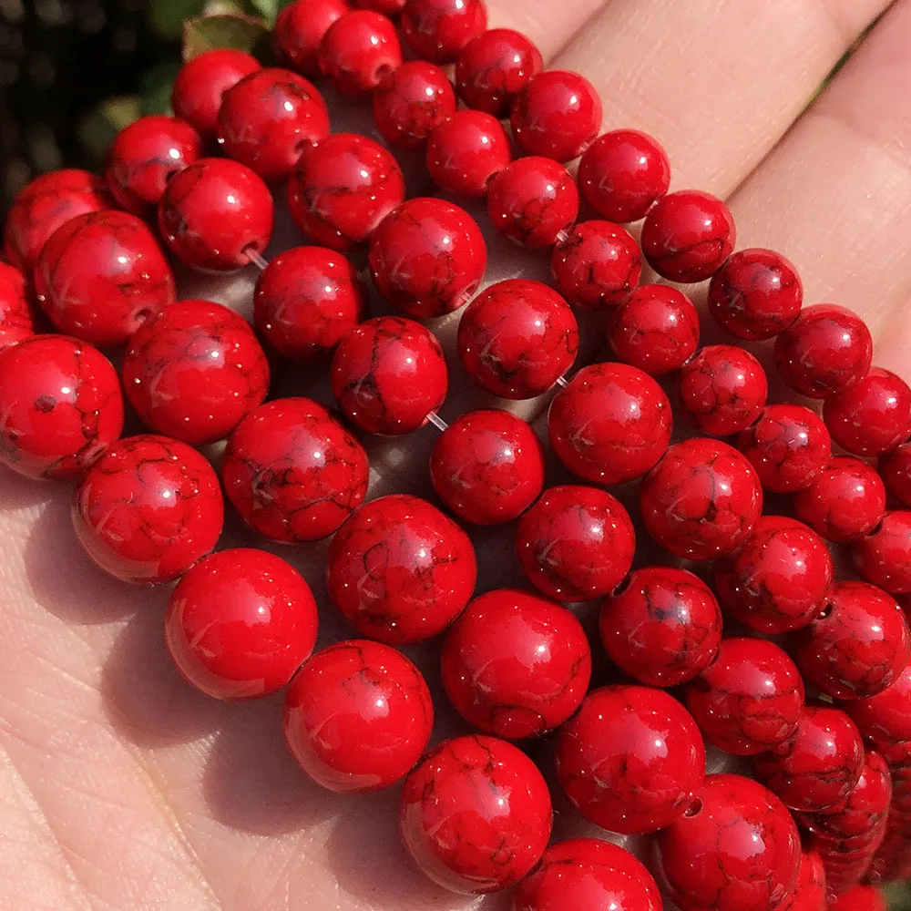 

Fashion Loose Strand 4-12MM Red Synthetic Turquoise Stone Beads for Jewelry Making DIY