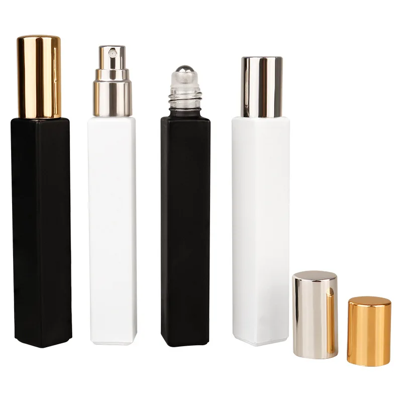 Personal Care Black White Frosted Glass Square Shape Roller Bottle 10ml Roller Ball Glass Bottle